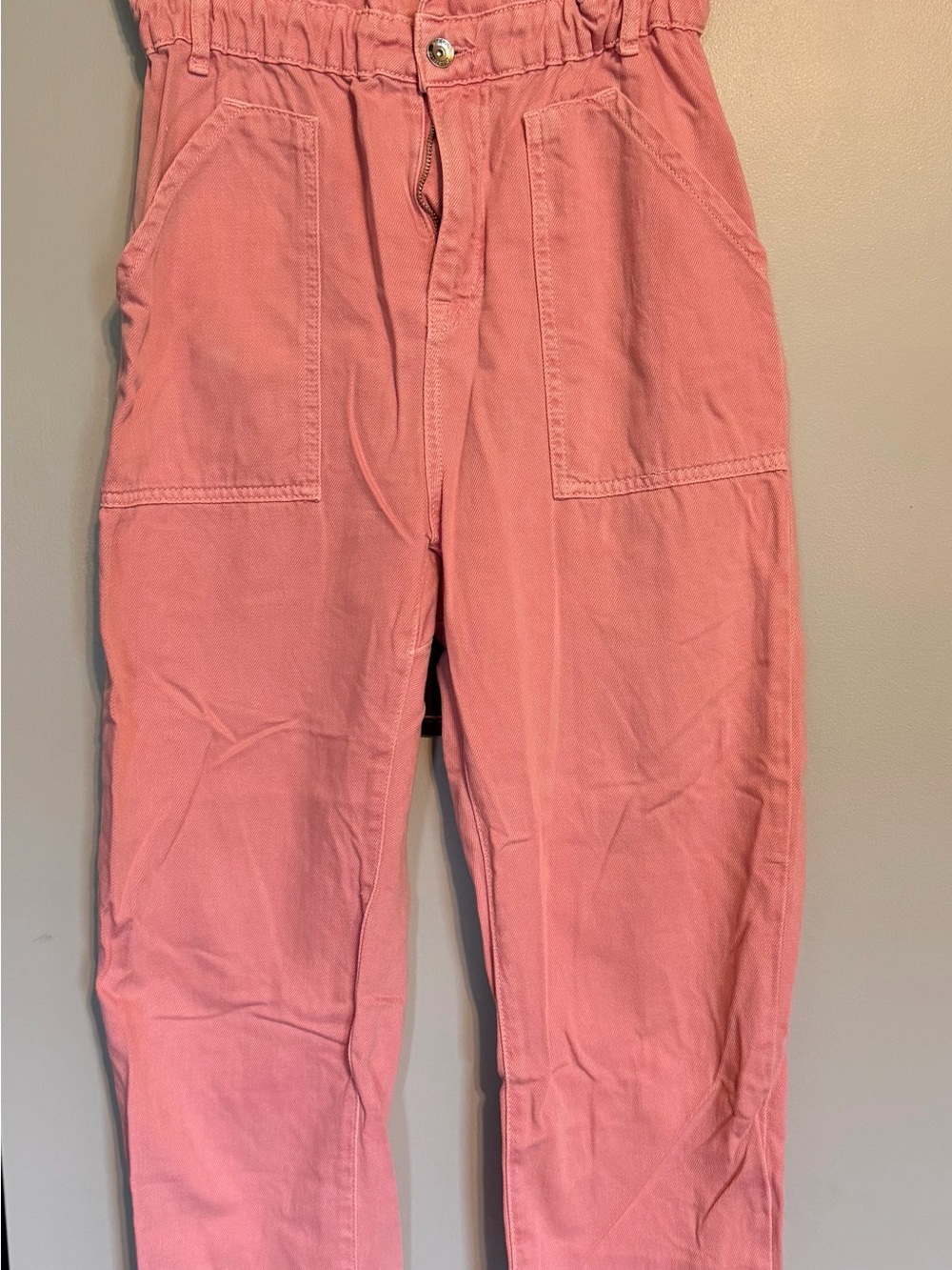 Zara Pink Denim Paperbag High Waist Ankle Length Jeans